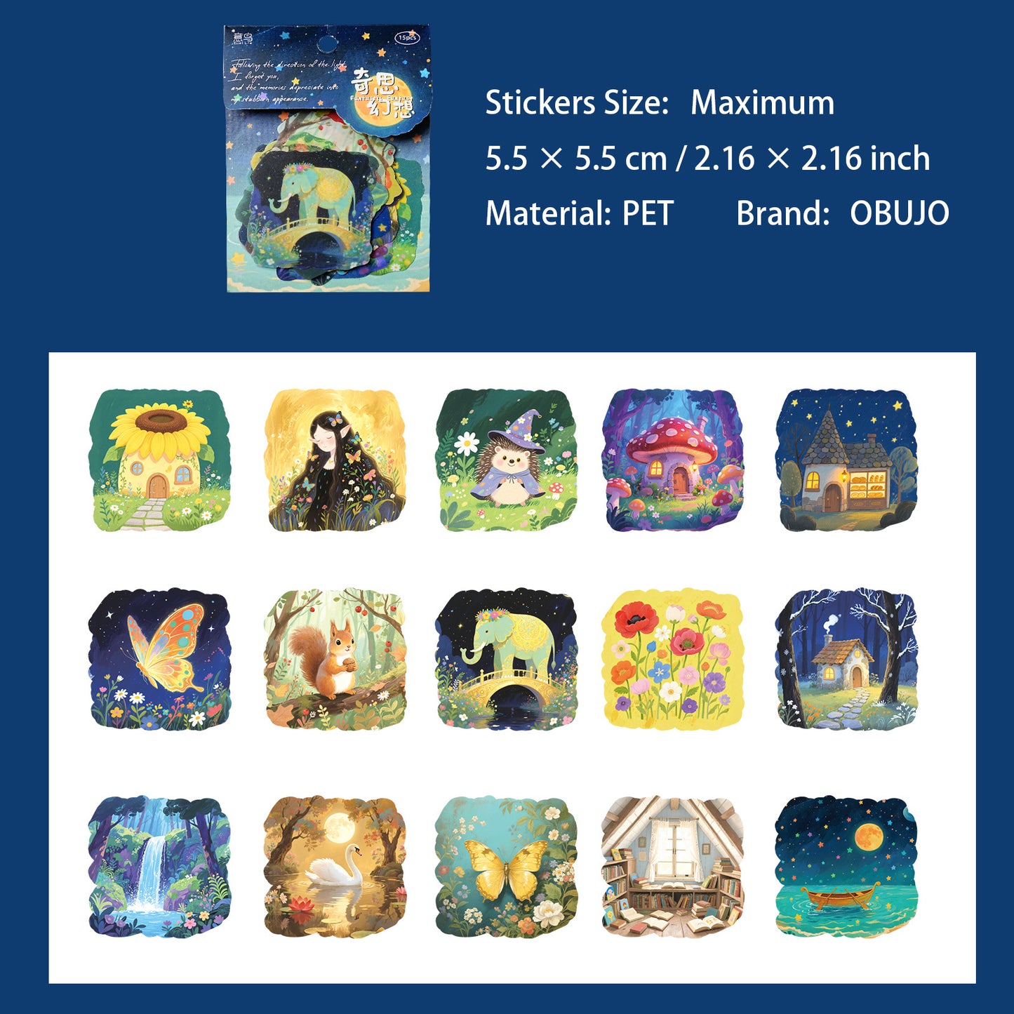 15 Pcs Fantasy PET Stickers GDFX