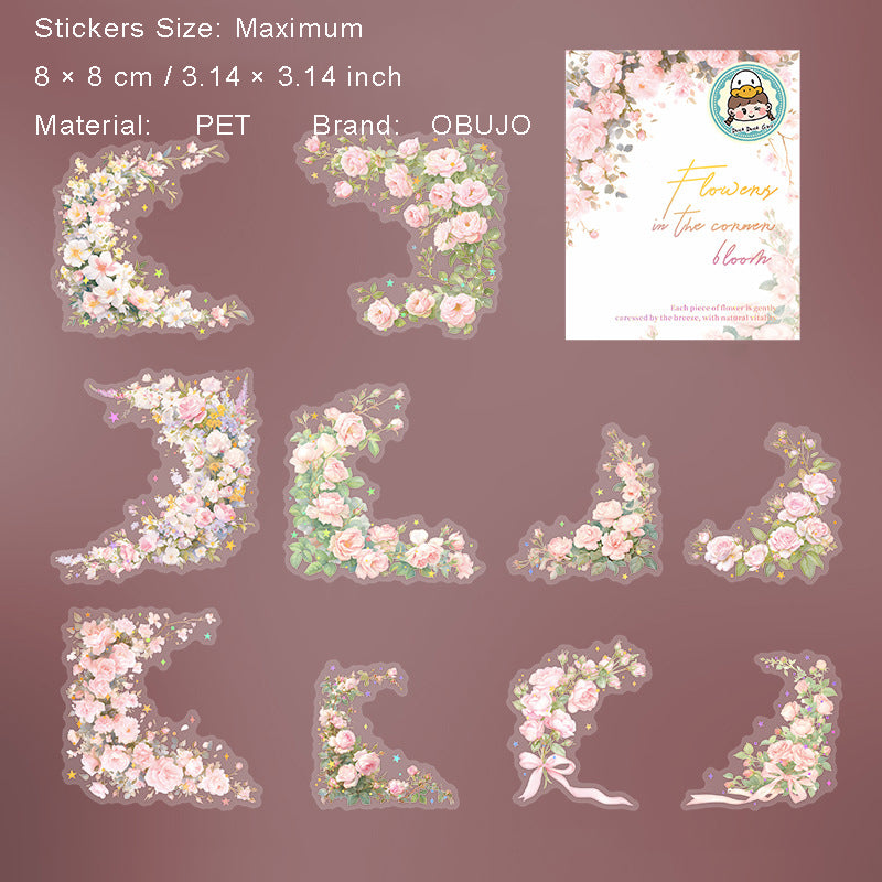10 Pcs Floral Coener PET Stickers YJHK