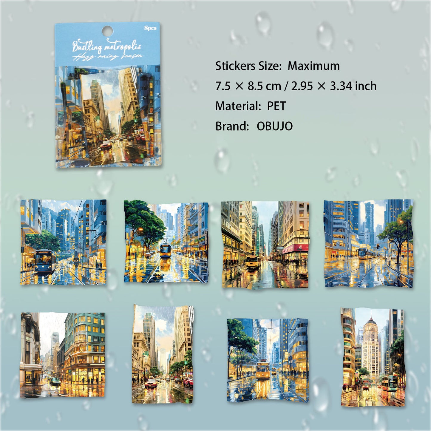 8 Pcs Rainy Season Landscape PET Stickers MLYJ