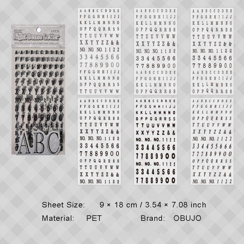 6 Sheets Basic Alphabet Letter PET Stickers JDZM