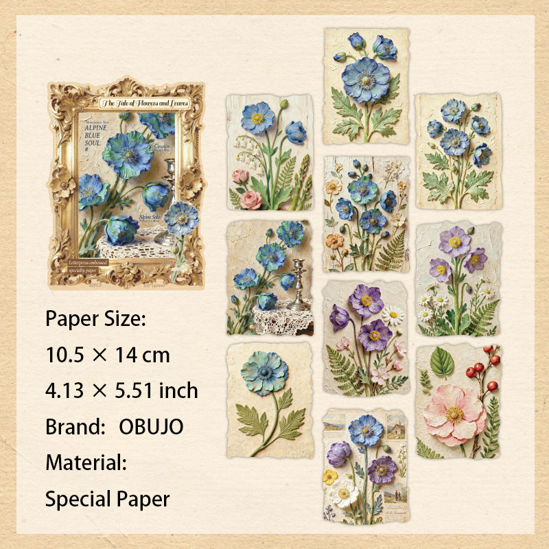 10 Pcs Vintage Botanical Embossed Paper THXY