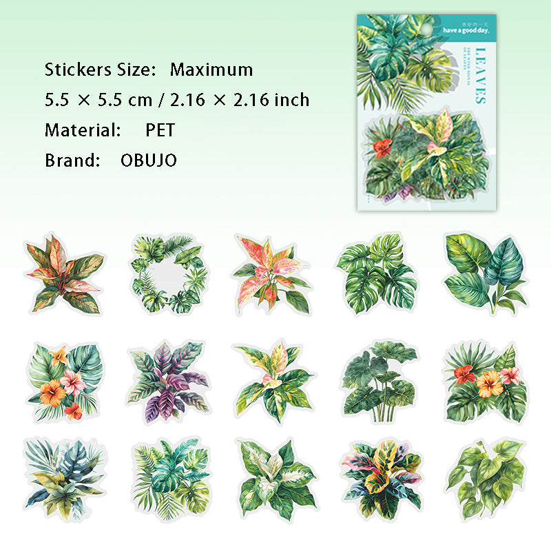 15 Pcs Leaf PET Stickers YZFX