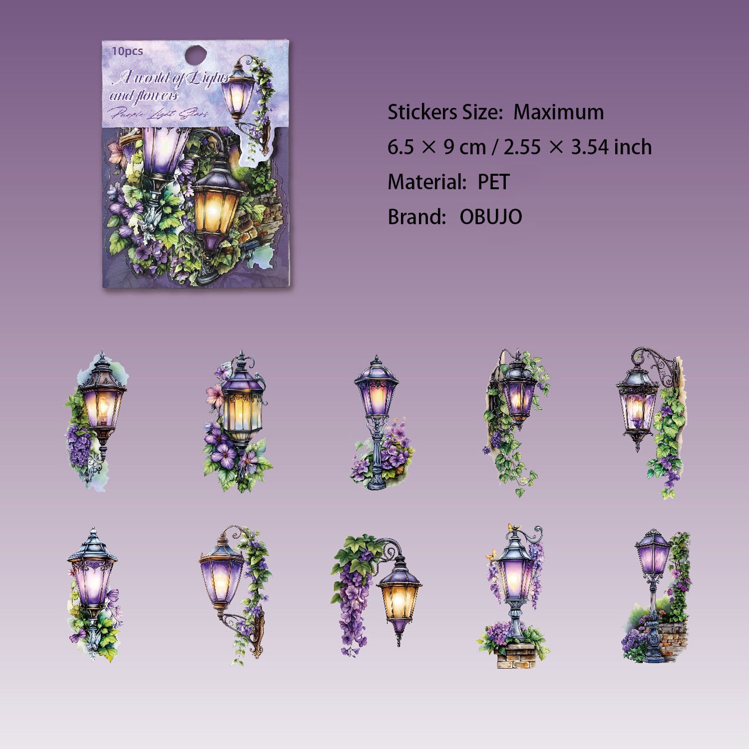 10 Pcs Floral Light PET Stickers DHHJ