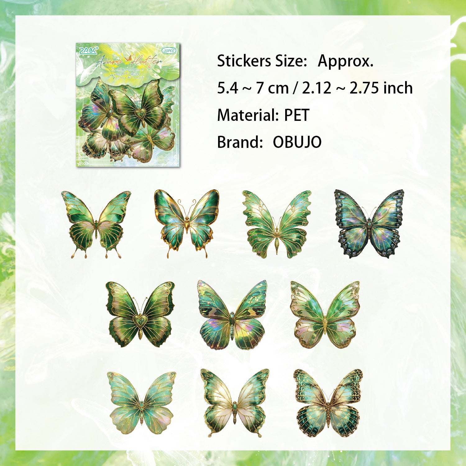 10 Pcs Shell Light Butterfly Stickers ZRZY