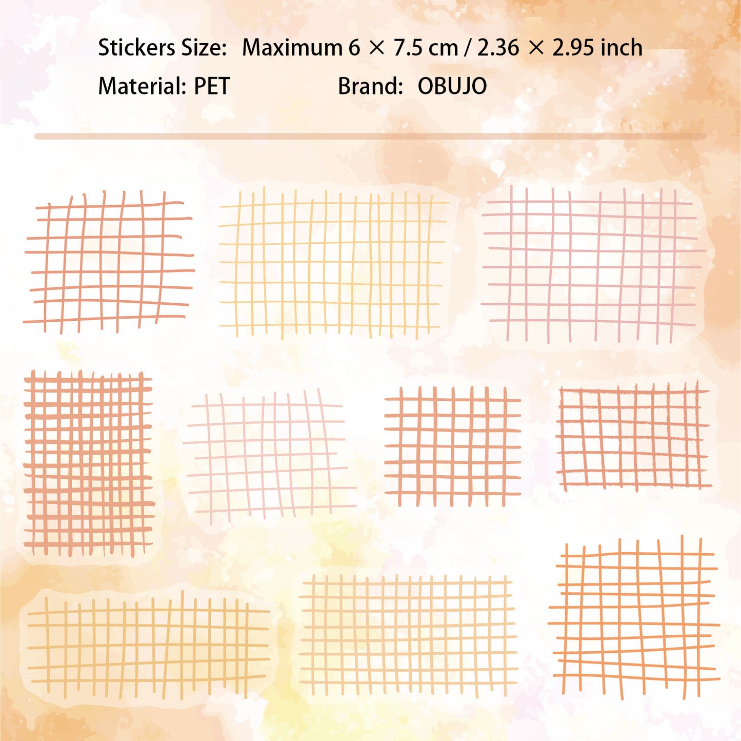 20 Pcs Watercolor Gird PET Stickers GYXL