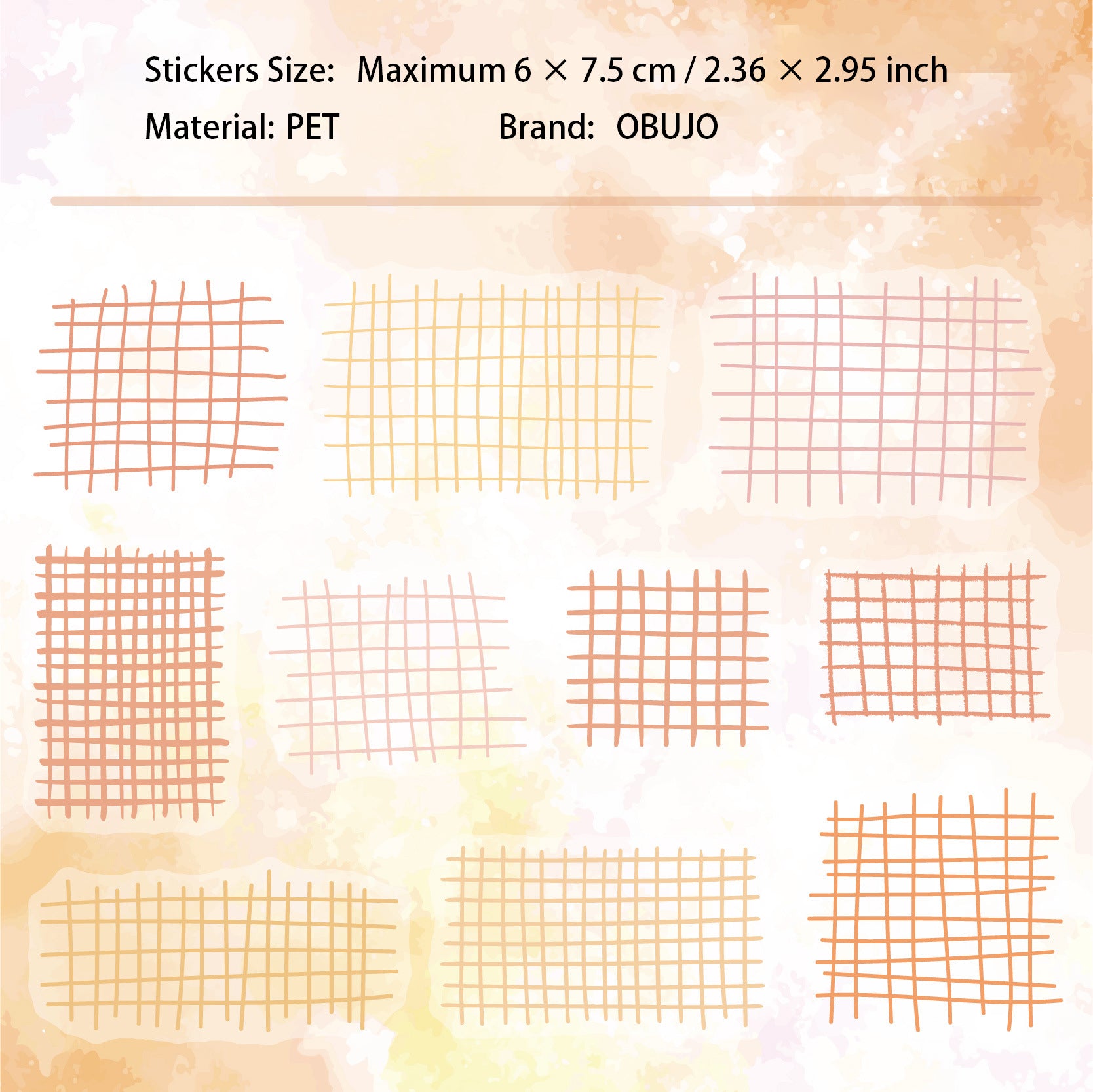 20 Pcs Watercolor Gird PET Stickers GYXL