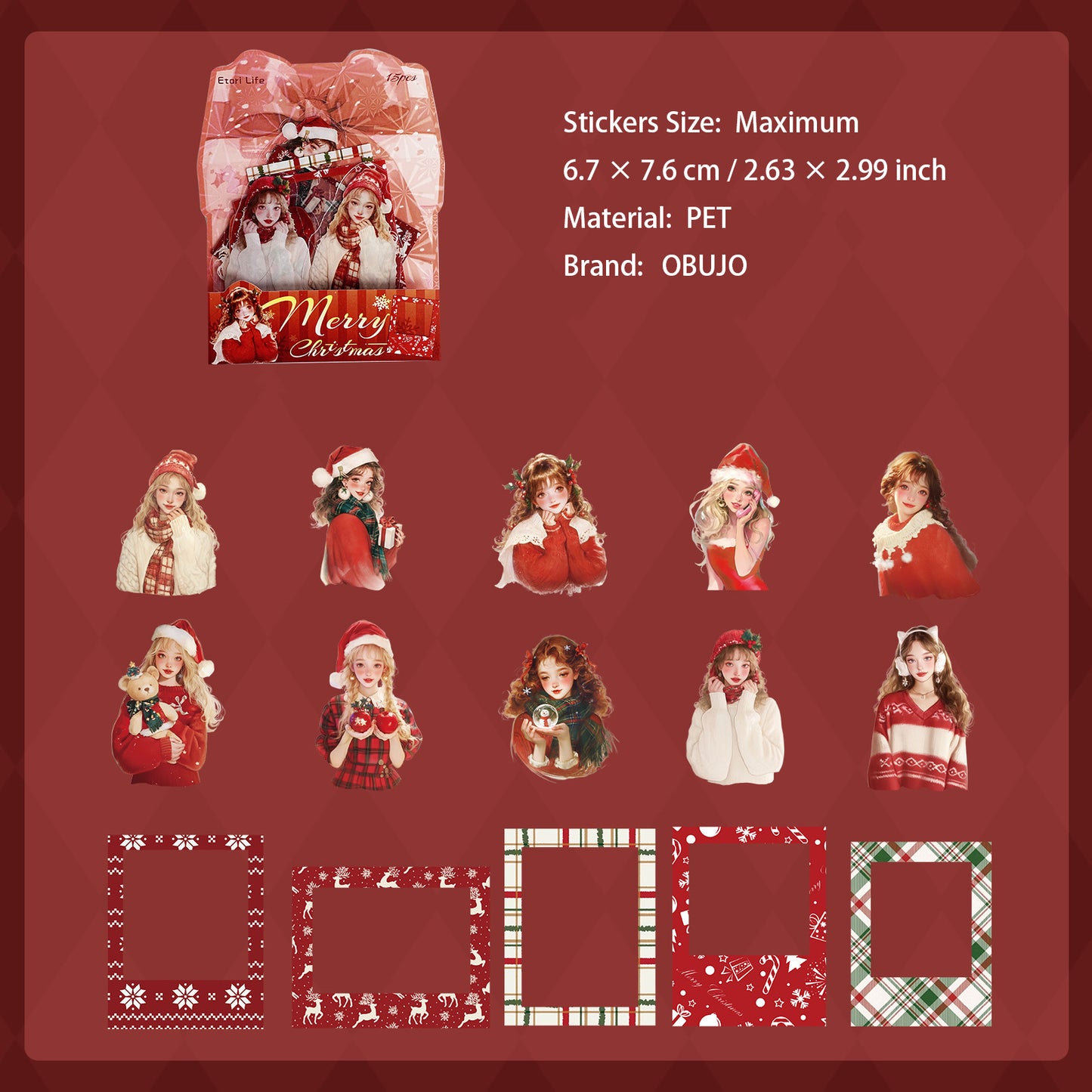 15 Pcs Christmas PET Stickres SDJXY