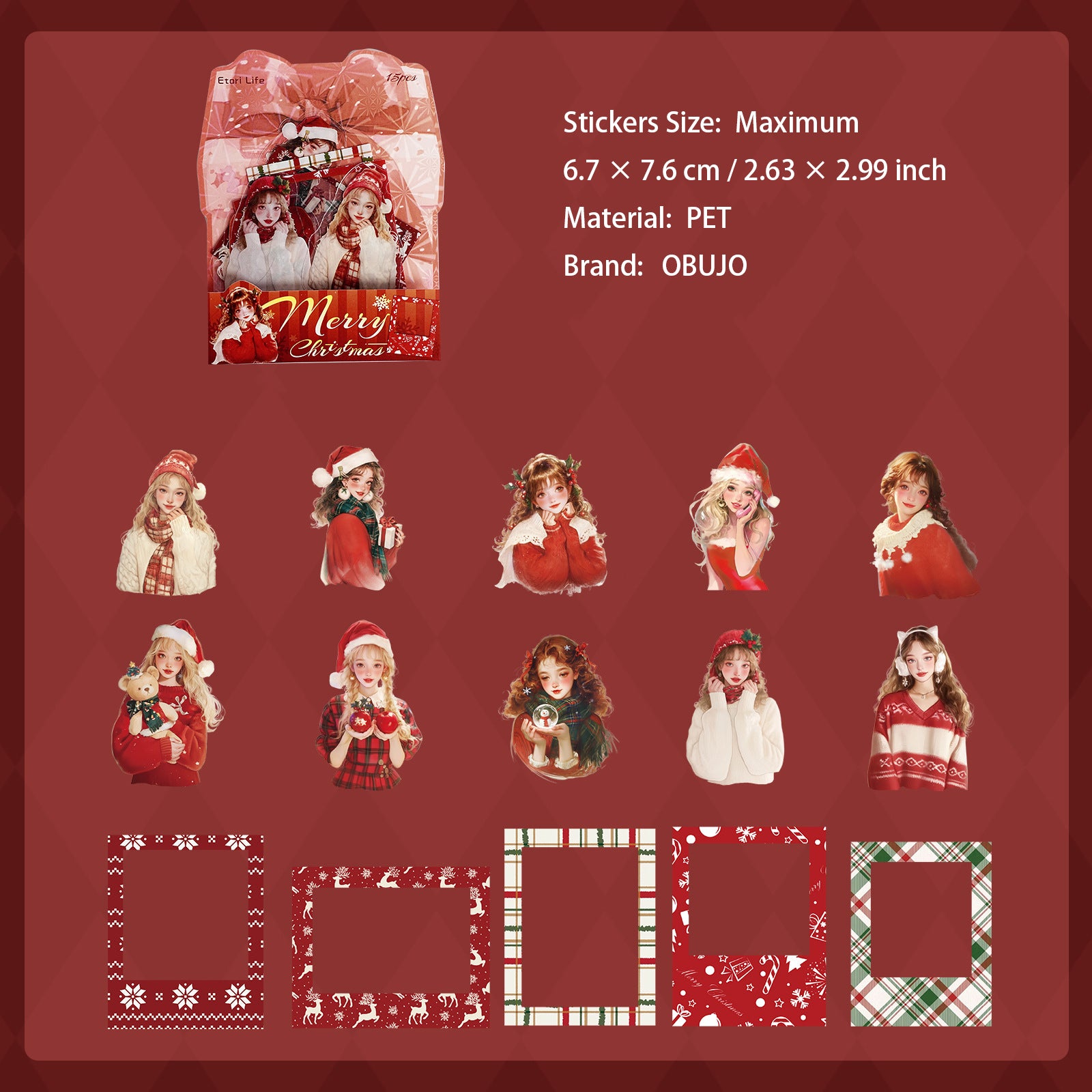 15 Pcs Christmas PET Stickres SDJXY