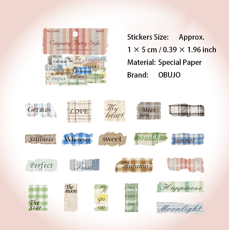 40 Pcs Vintage Emobossed Words Stickers ZJLS