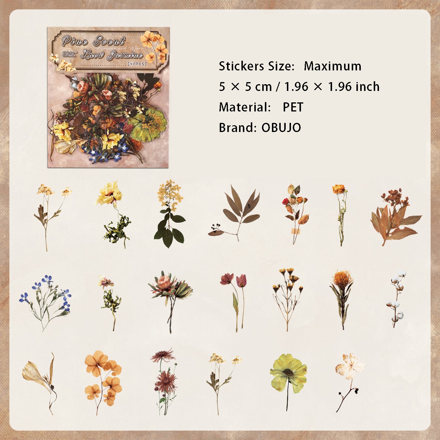 30 Pcs Flower PET Stickers FHJM