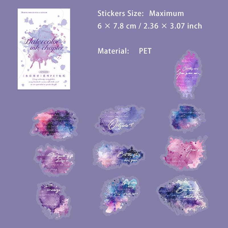 20 Pcs Watercolor Quotes PET Stickers SCMZ