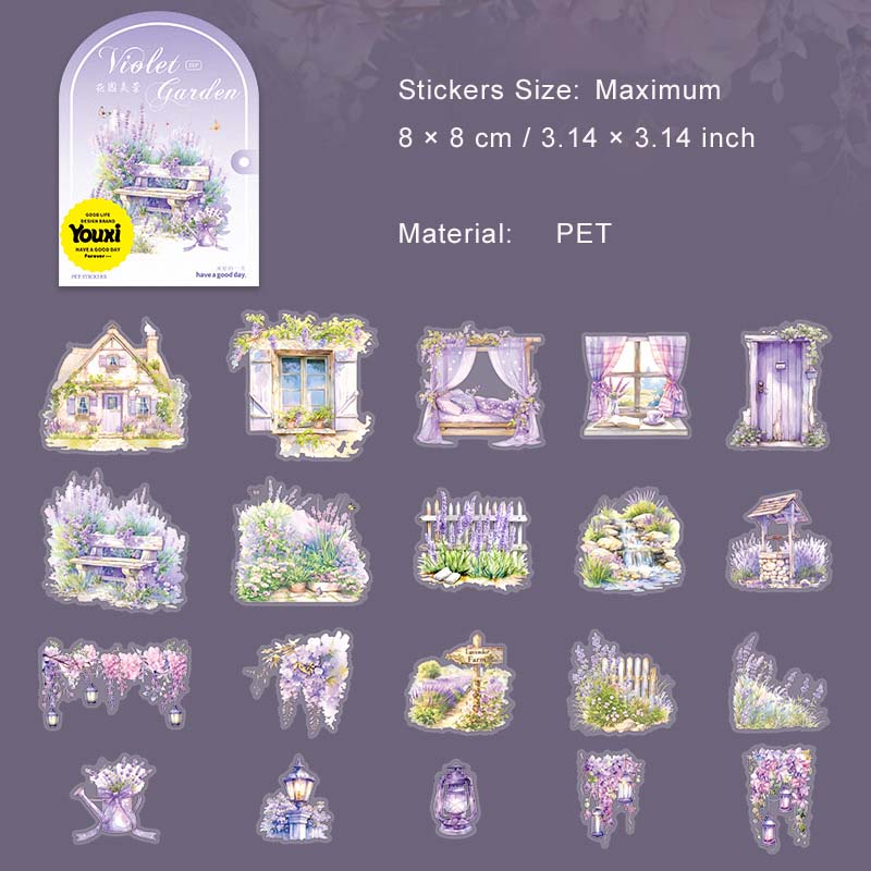20 Pcs Purple Flower Girl Garden PET Stickers ZLLHY