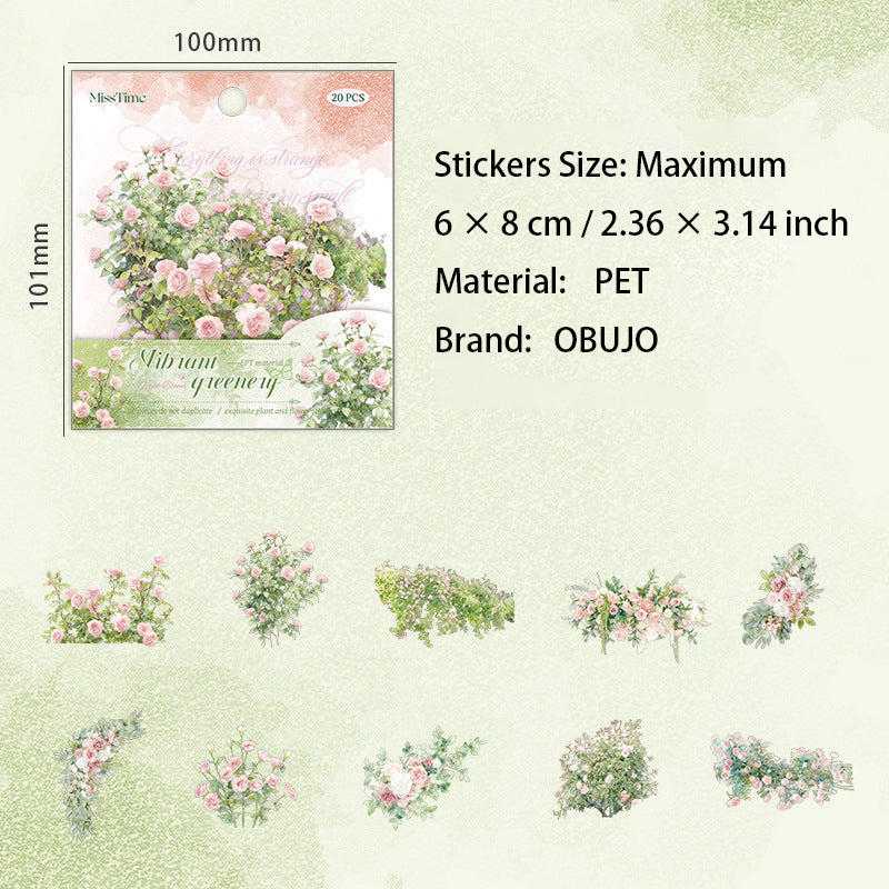 20 Pcs Shell Light Plant PET Stickers LYAR