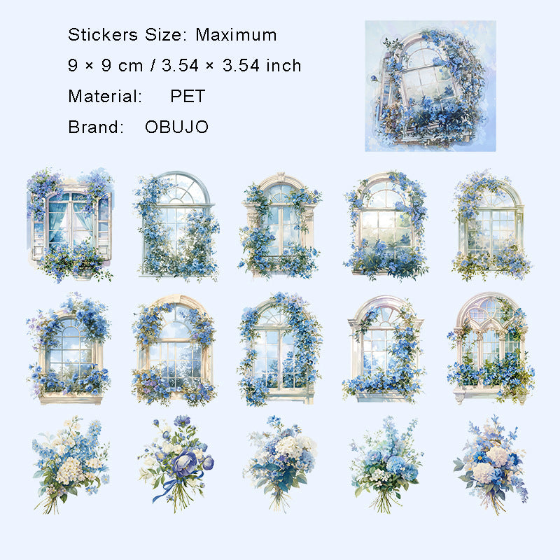 15 Pcs Flower Windows PET Stickers HCQM