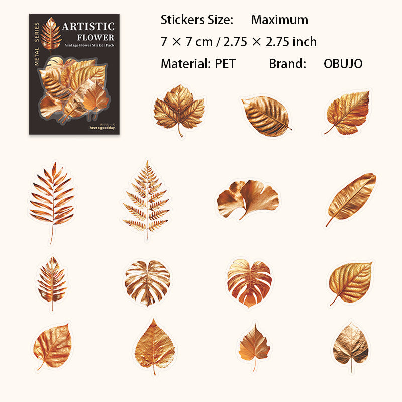 15 Pcs Vintage Flower Leaf PET Stickers YSHY