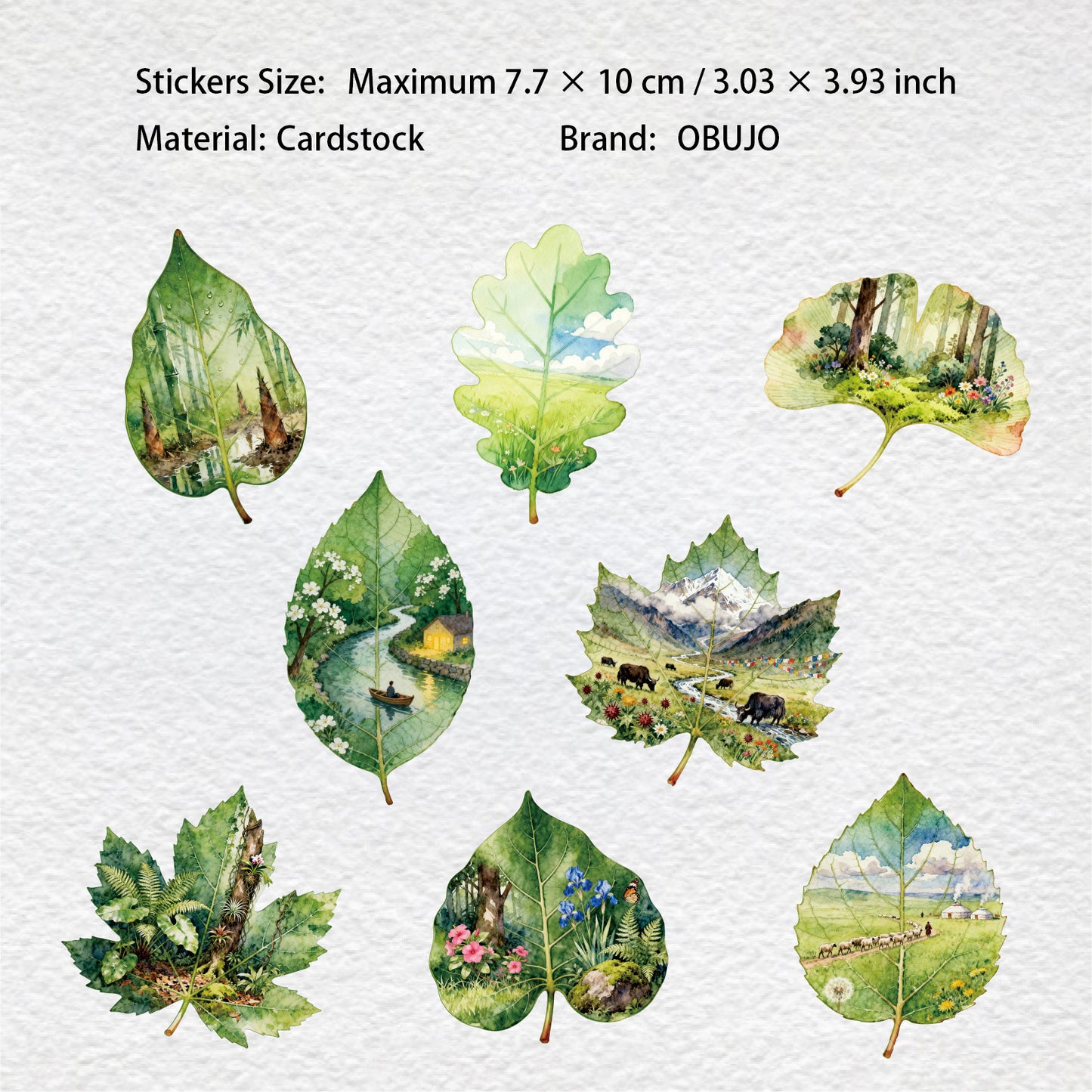 8 Pcs Leaf Themed Cardstock Stickers GYXL