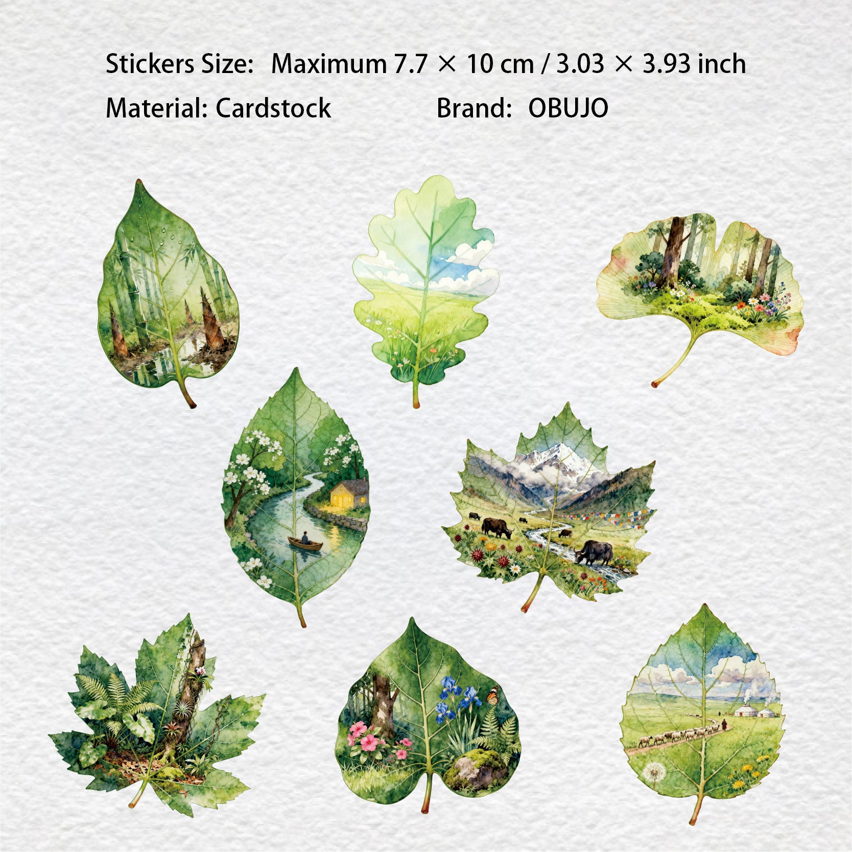 8 Pcs Leaf Themed Cardstock Stickers GYXL
