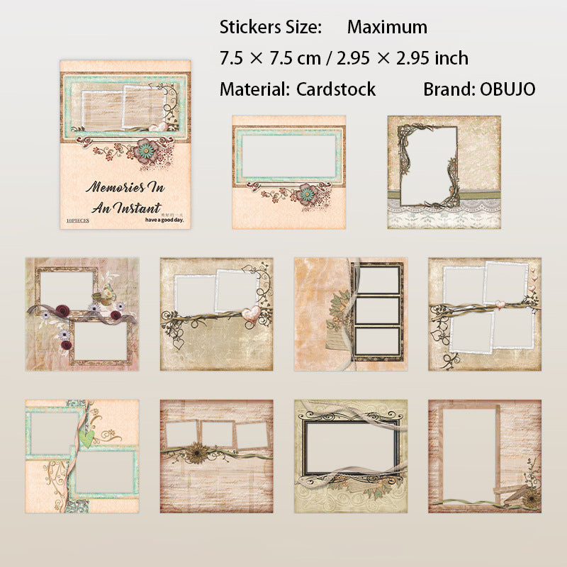 10 Pcs Vintage Frame Cardstock Stickers JYSJ