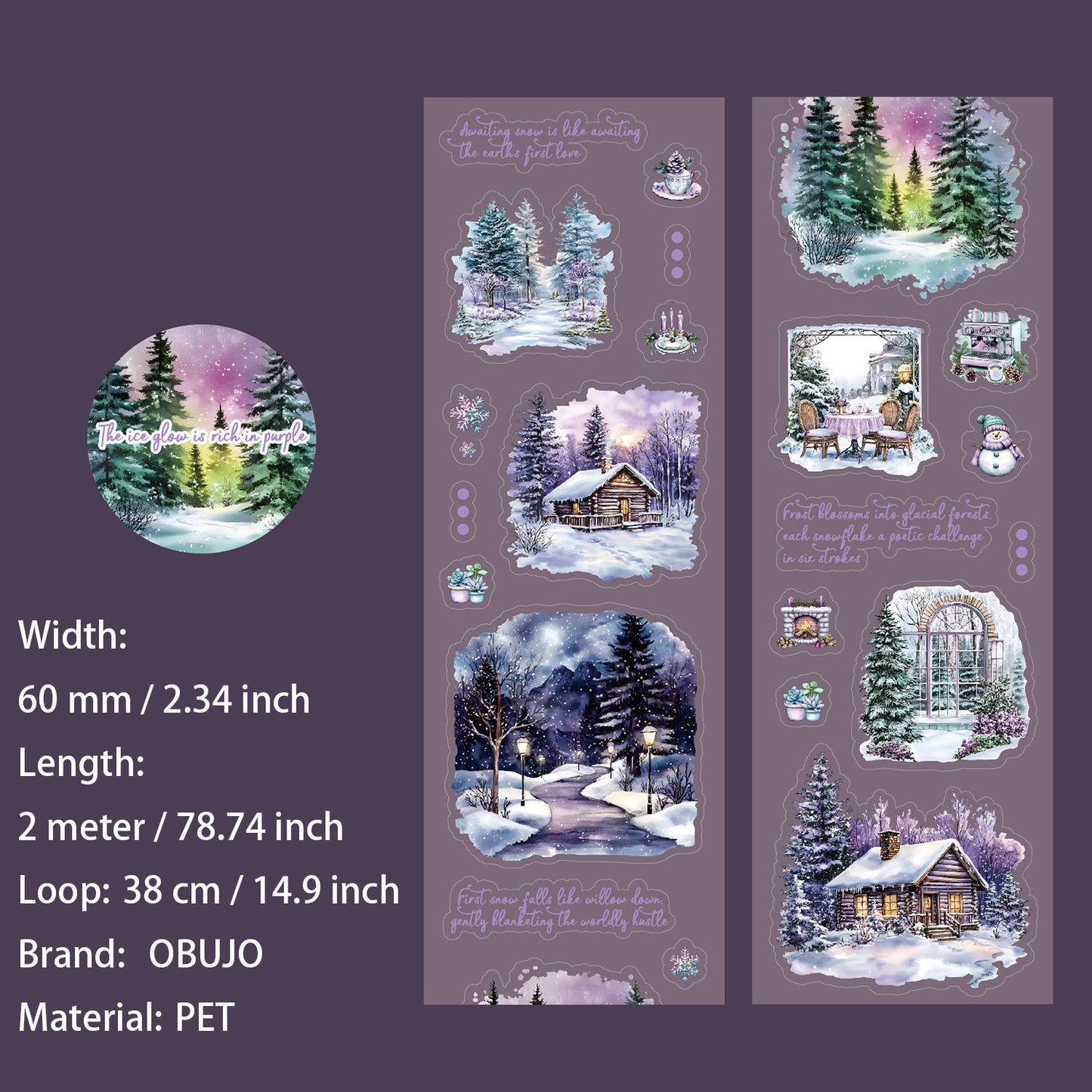 1 Roll Winter Aurora Themed PET Stickers Tape YDCX