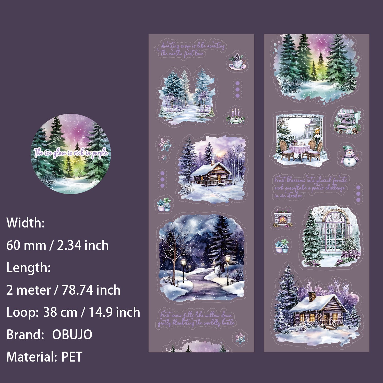 1 Roll Winter Aurora Themed PET Stickers Tape YDCX