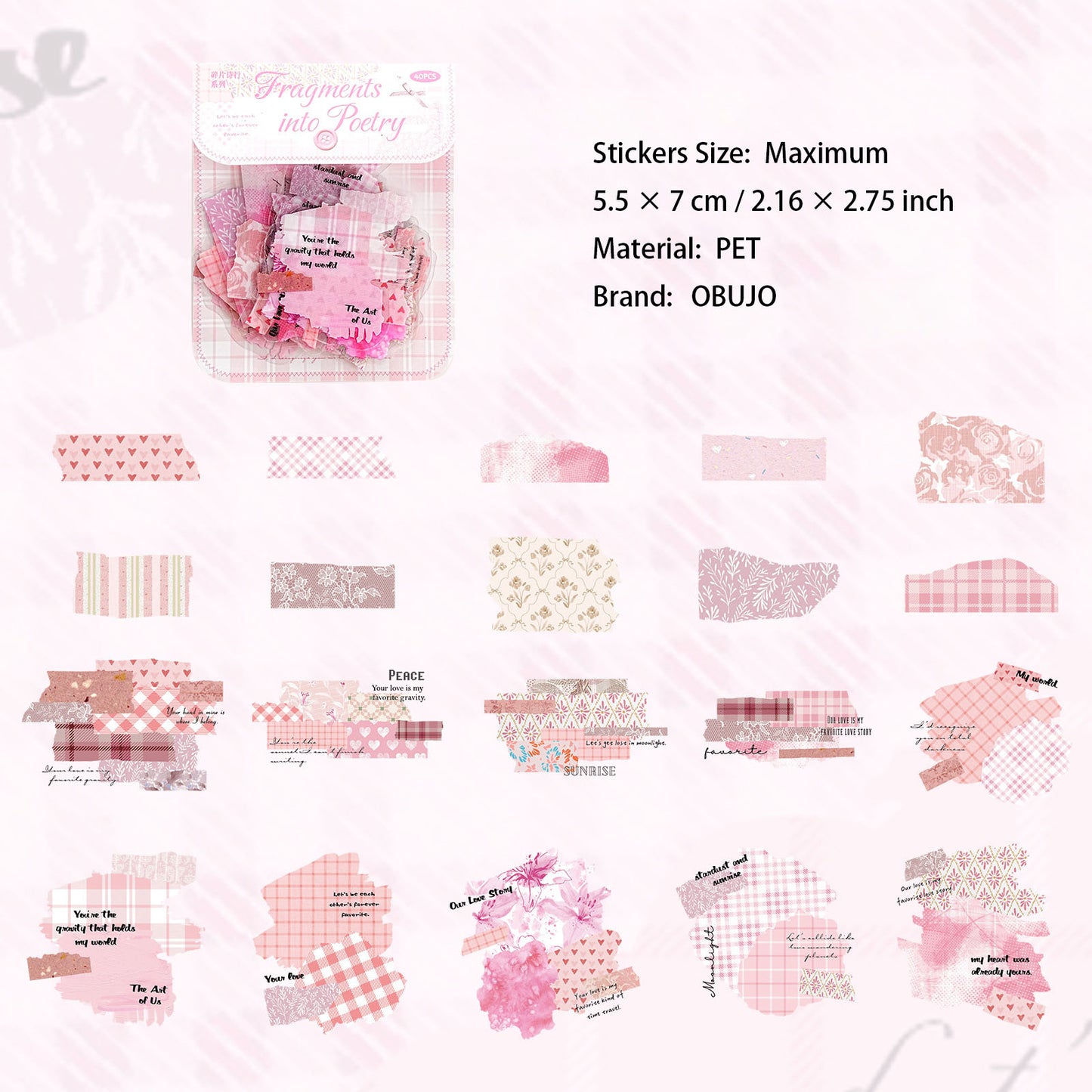 40 Pcs Grid Collage PET Stickers SPSX