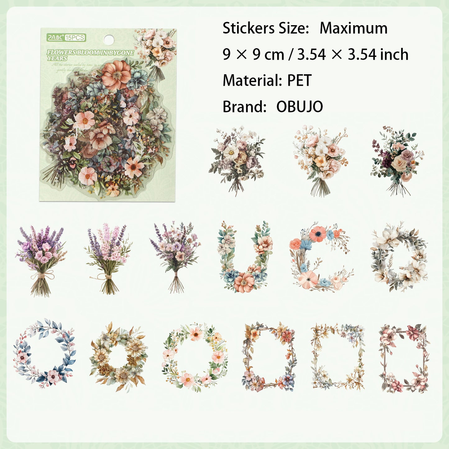 15 Pcs Flowers PET Tape FGHY