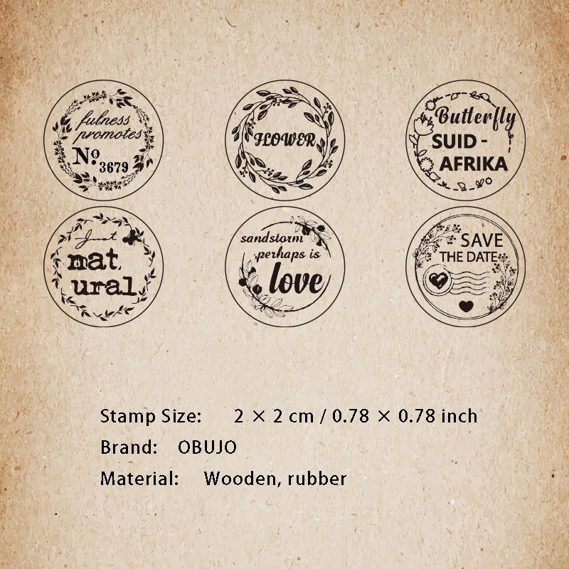 6 Pcs Flower Words Wooden Stamps Set JSSG