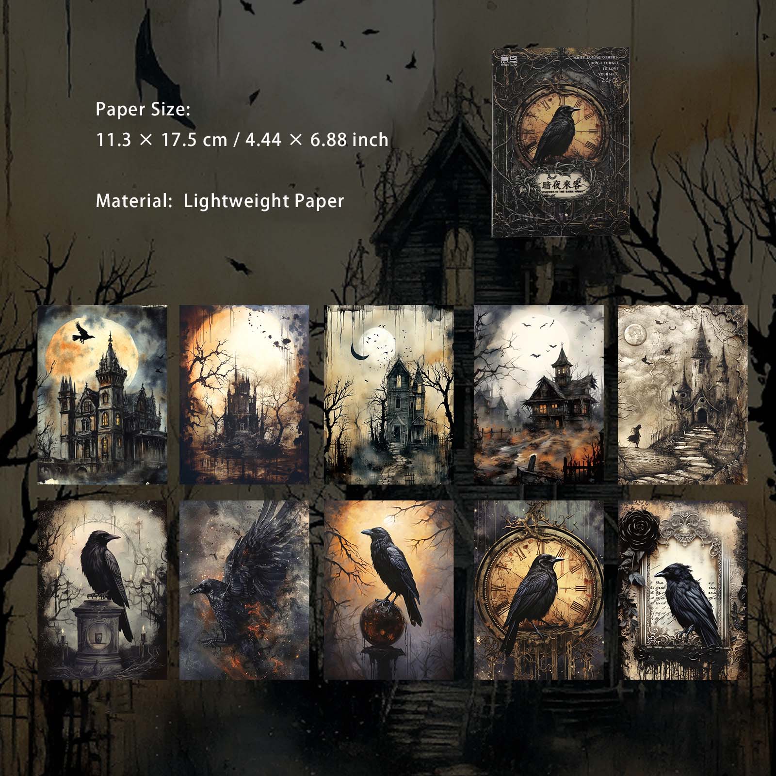 20 Sheets Dark Gothic Scrapbook Paper HAZMW