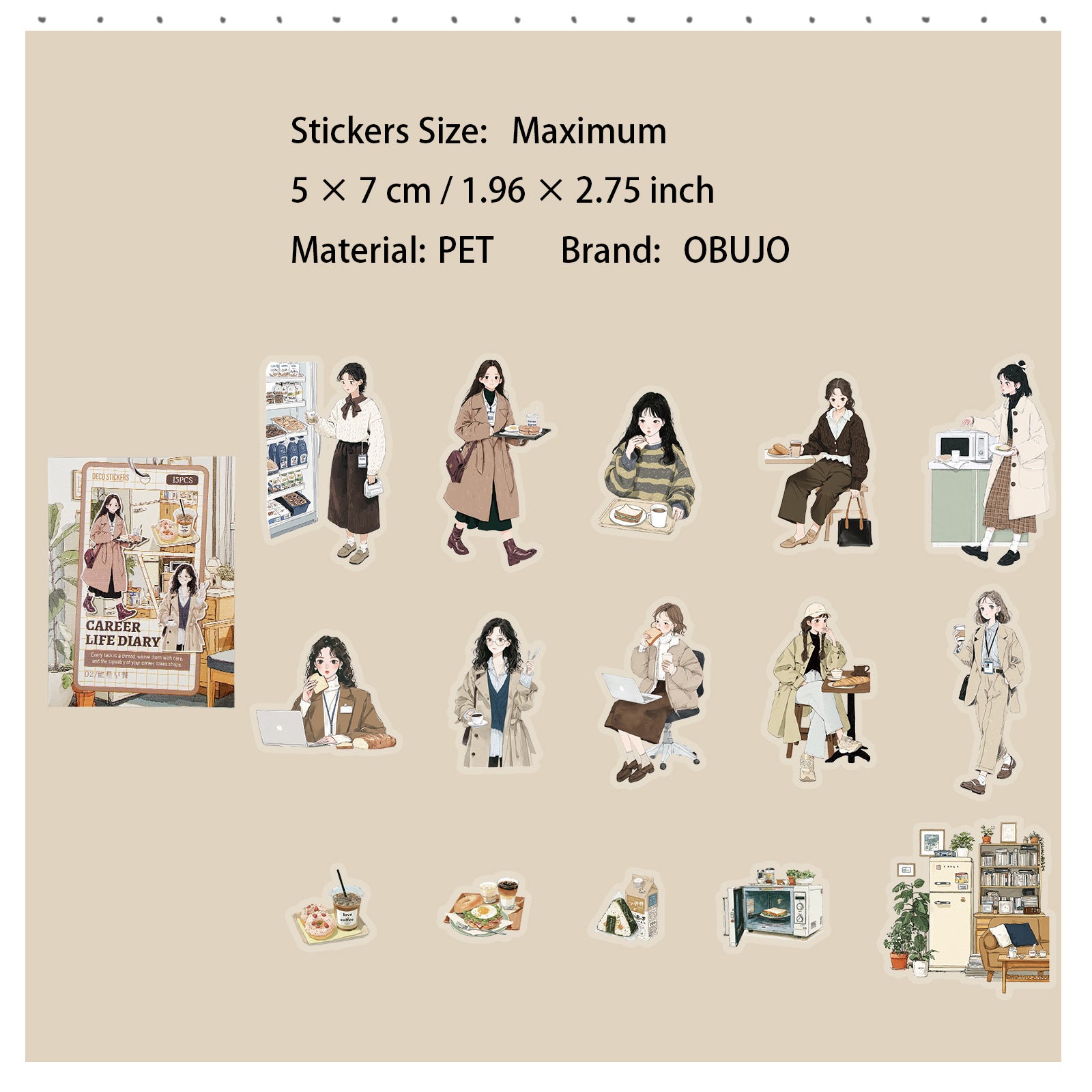 Obujo 15 Pcs Daily Girl PET Stickers ZCXX are perfect for