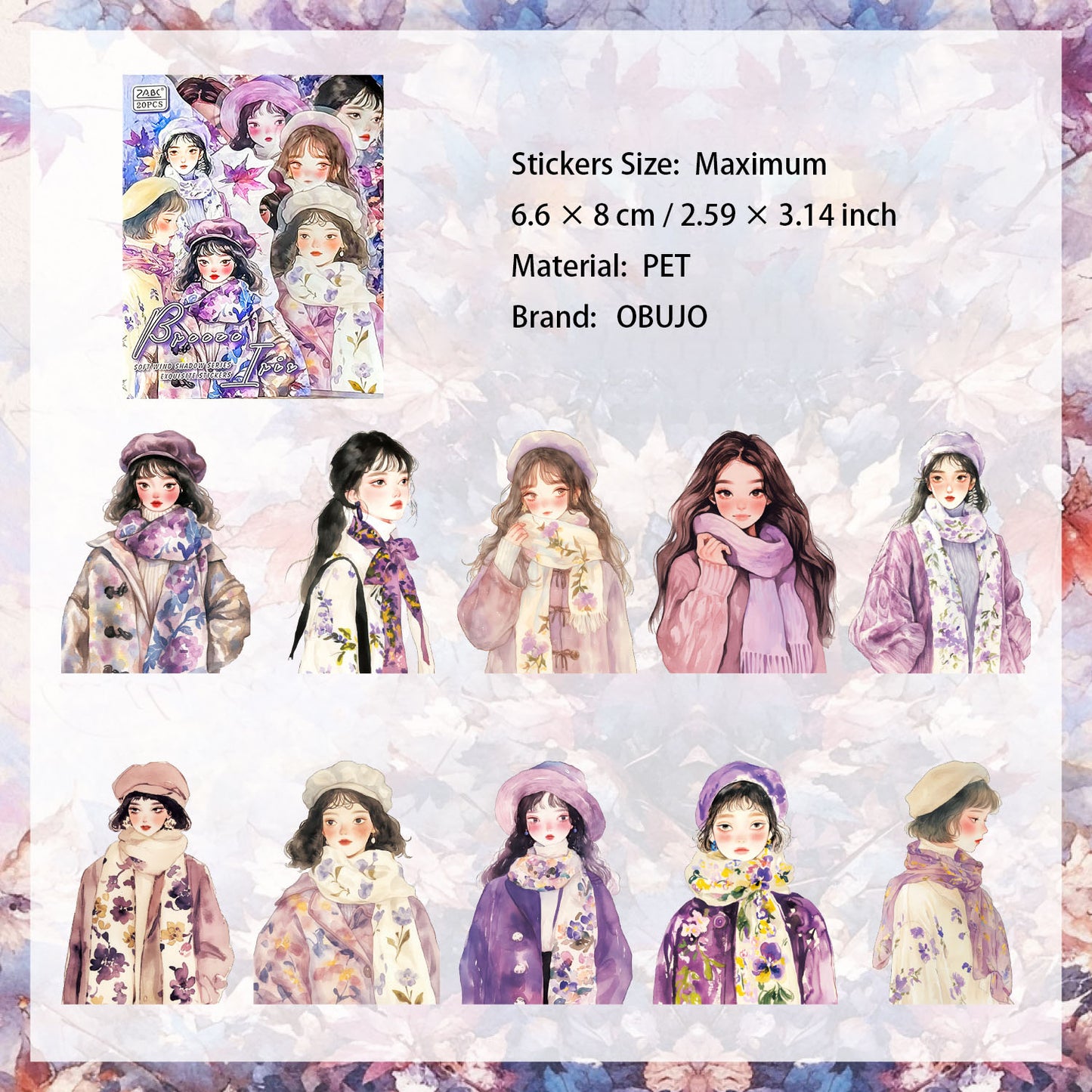 20 Pcs Fashion GIrl PET Stickers RFMY