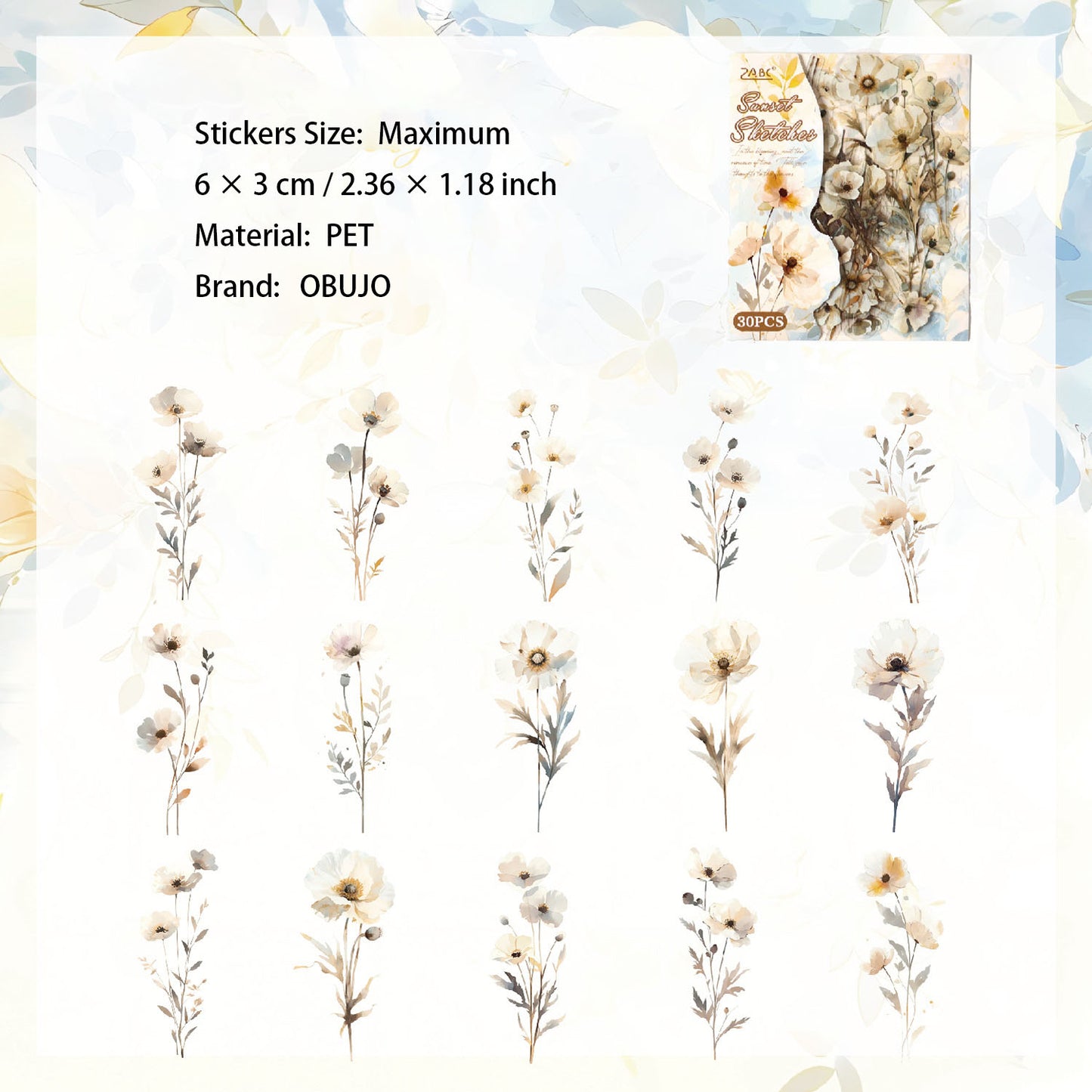 30 Pcs Fantasy Wild Flower PET Stickers HXFXL