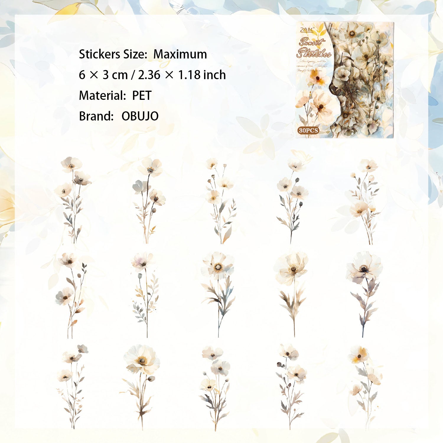 30 Pcs Fantasy Wild Flower PET Stickers HXFXL