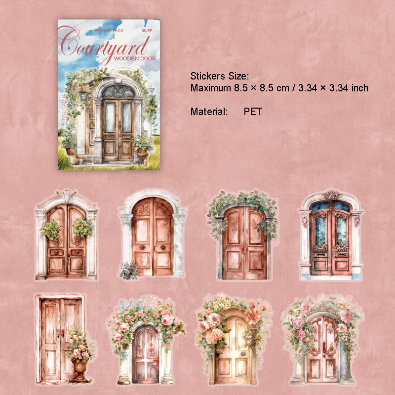 8 Pcs Wooden Door PET Stickers TYMM