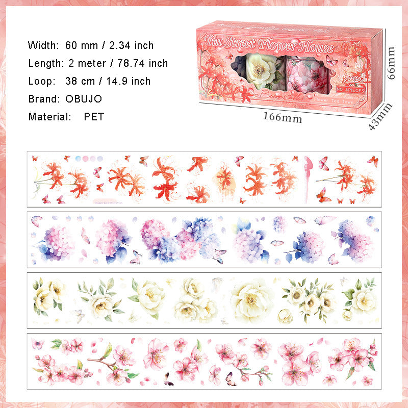 4 Rolls Flower PET Stickers Tape Set HYDC
