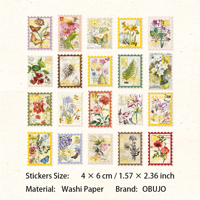 40 Pcs Vintage Post Stamp Washi Stickers YJLX