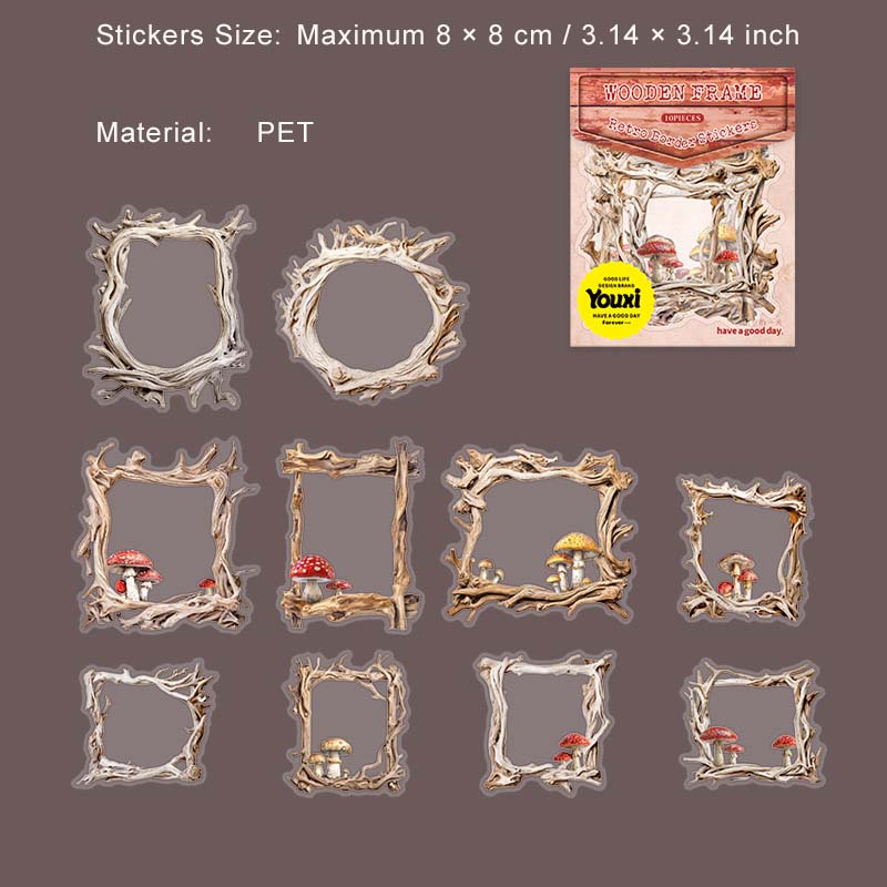 10 Pcs Wooden Frame PET Stickers SYMK