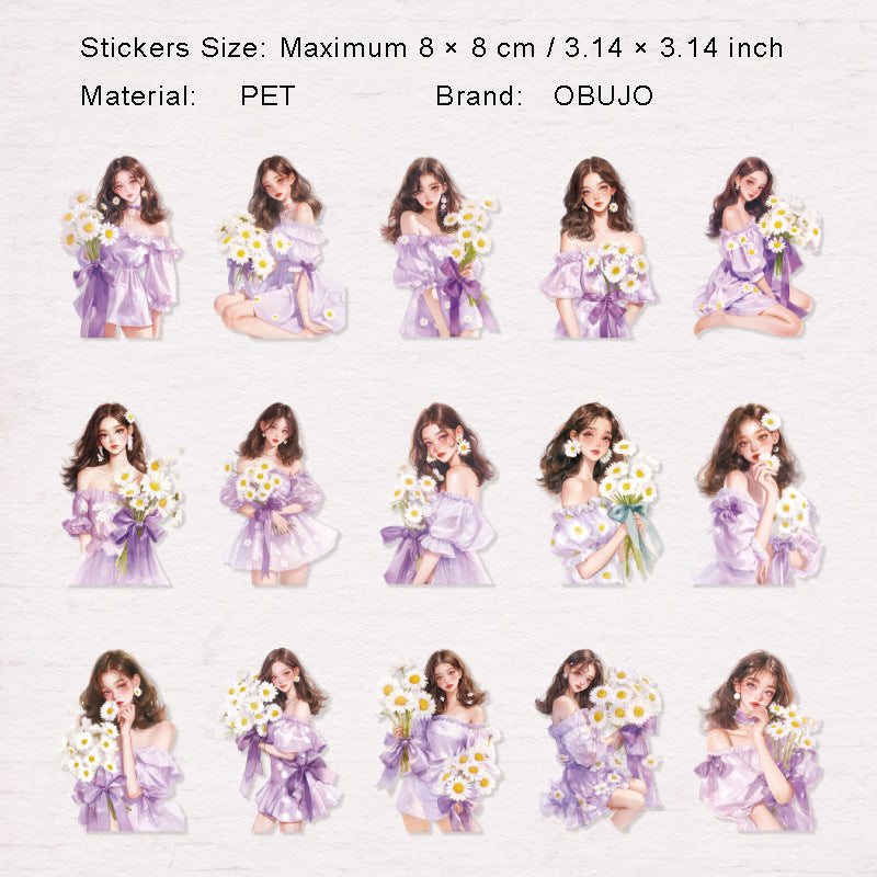 15 Pcs Flower Girl PET Stickers YCRTX