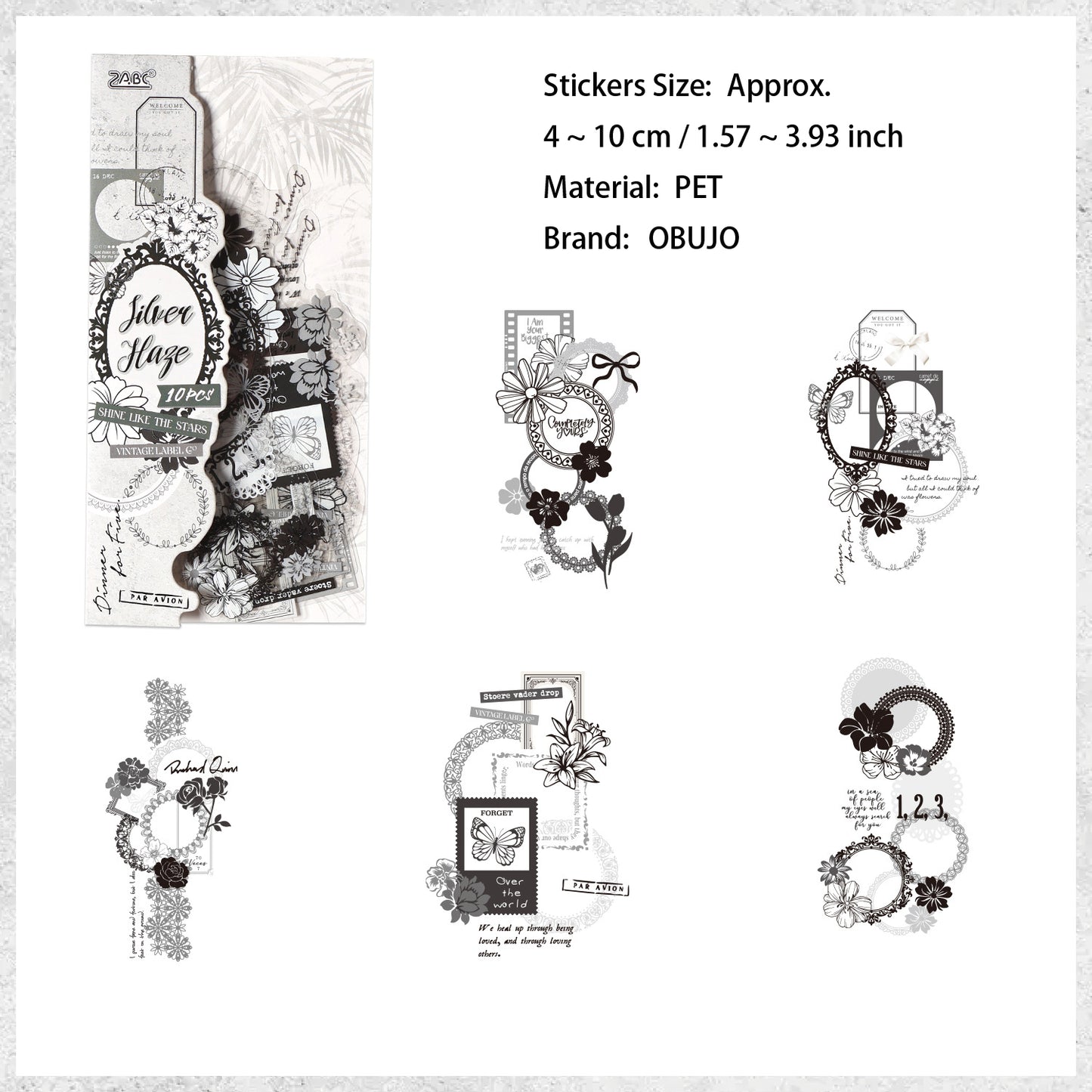 10 Pcs Lace Collage PET Stickers YSXJ