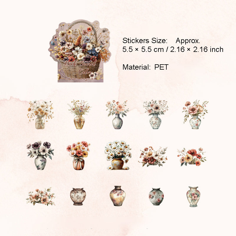 30 Pcs Flower Theme PET Stickers SLXZ