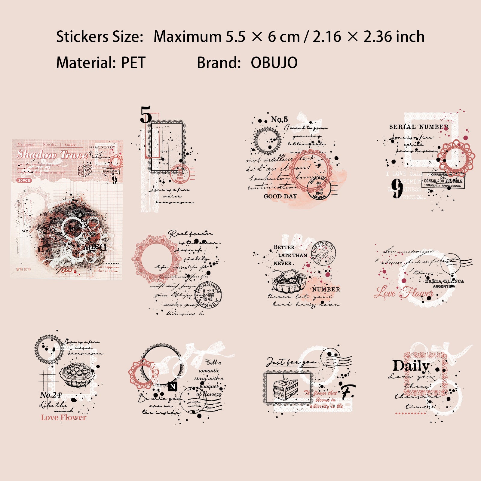 15 Pcs Vintage Collage PET Stickers WYCH