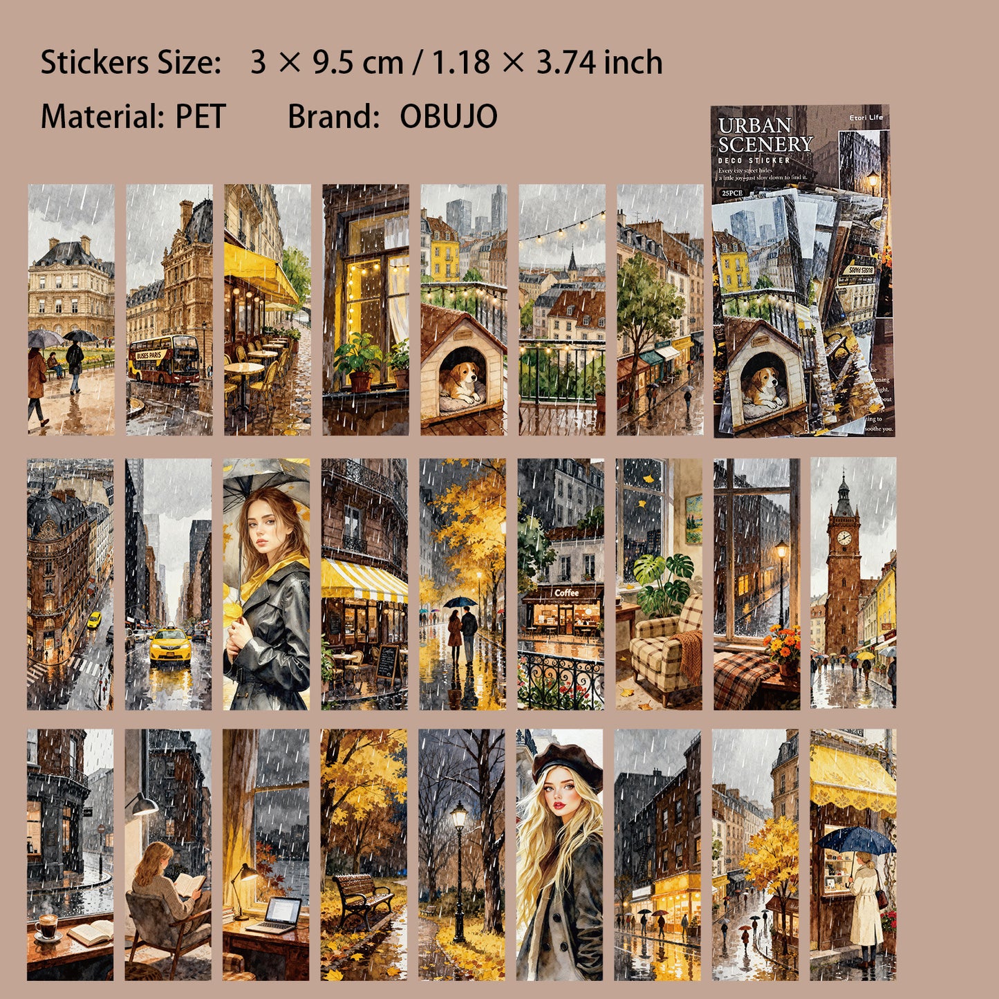 25 Pcs City Landscape PET Stickers CMFH