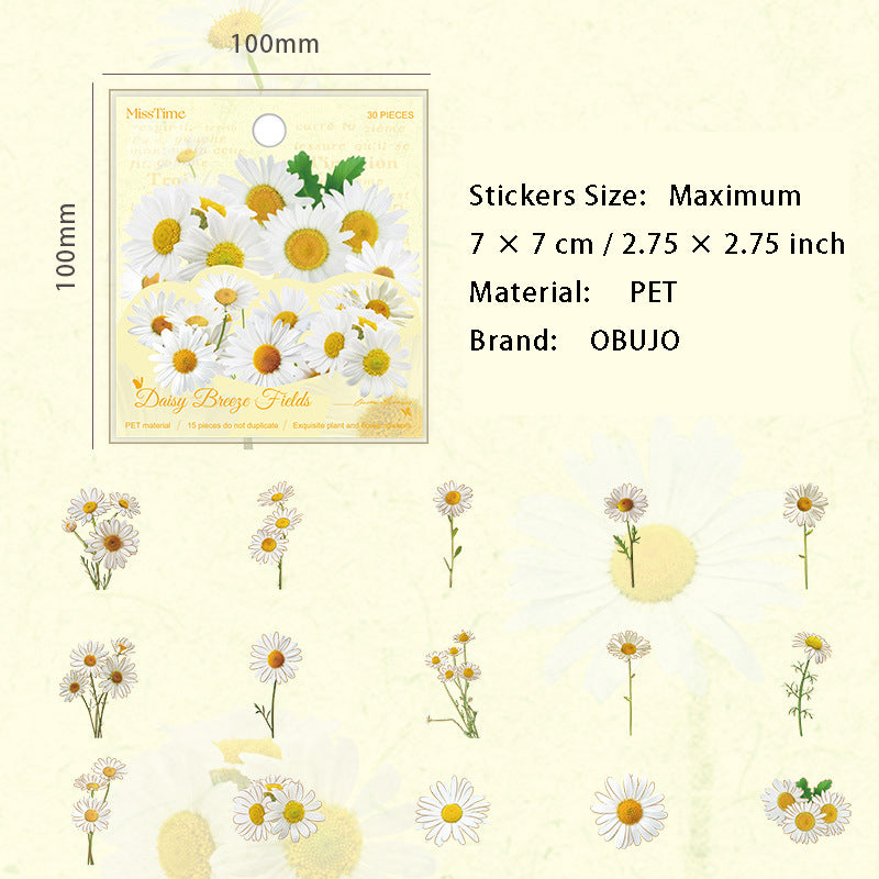 30 Pcs Leaf Flower PET Stickers ZYSJ