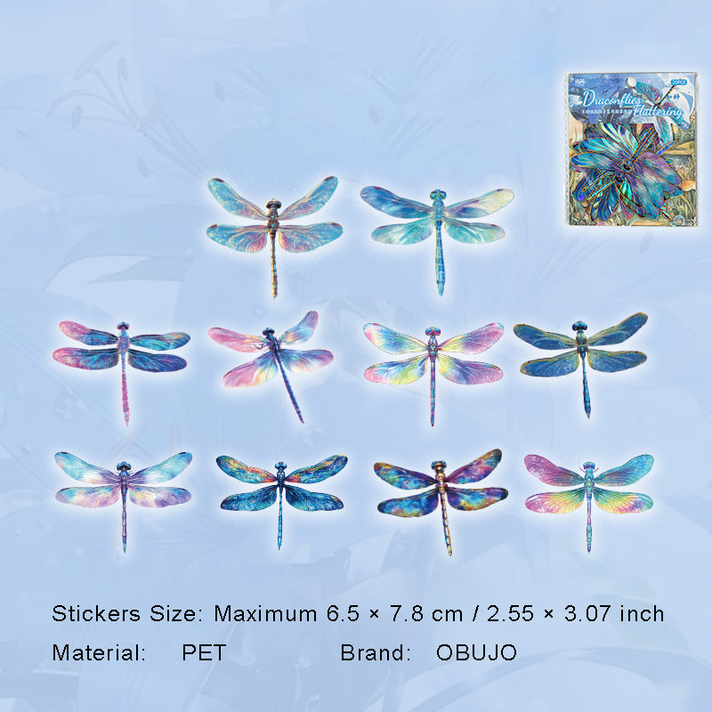 20 Pcs Holographic Dragonfly PET Stickers QTPP