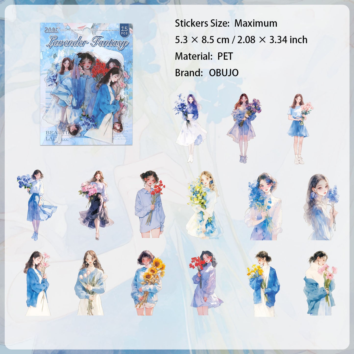 15 Pcs Flower Girl PET Stickers MMJR