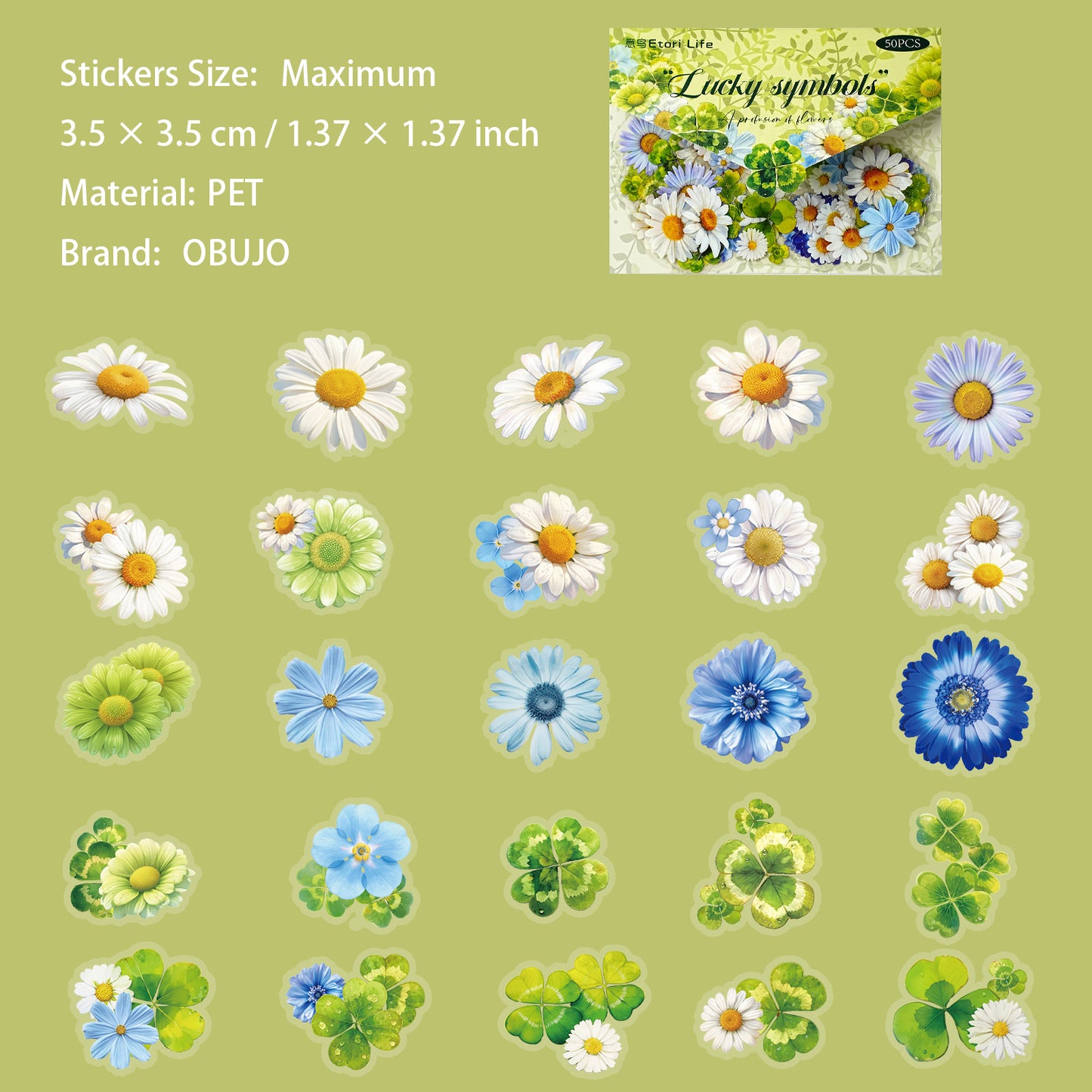 50 Pcs Flower Buttefly PET Stickers HSZDS