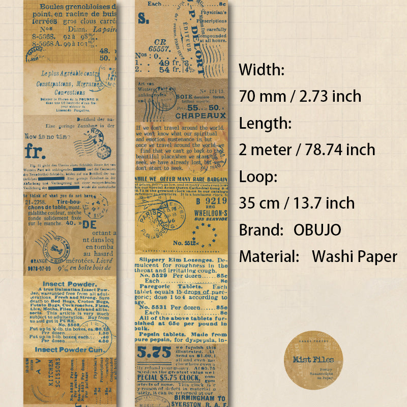 1 Roll Vintage Psalm Manuscript Washi Tape ZJSG