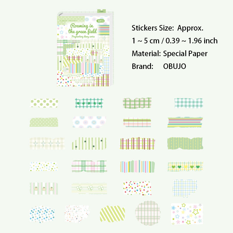 50 Pcs Gird Strip Themed Journal Stickers LSRJ