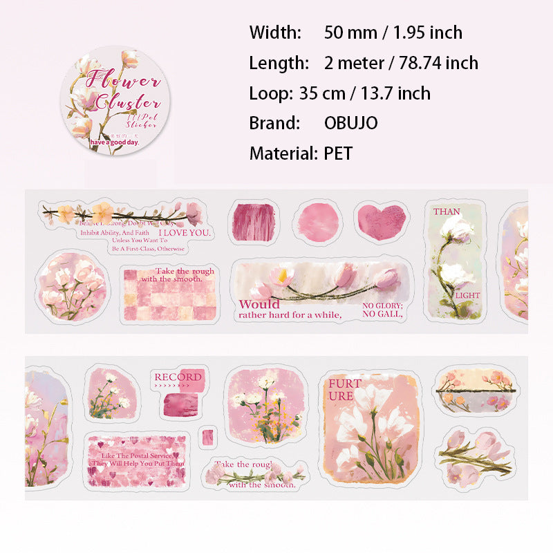 1 Roll Flower Themed PET Stickers Tape HCMB