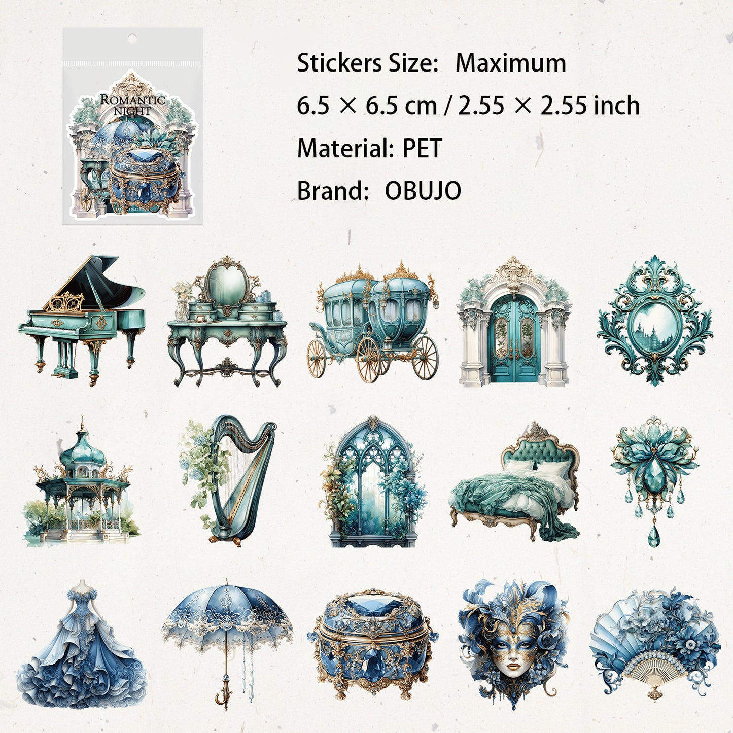 30 Pcs Baroque Themed PET Stickers BLKWH