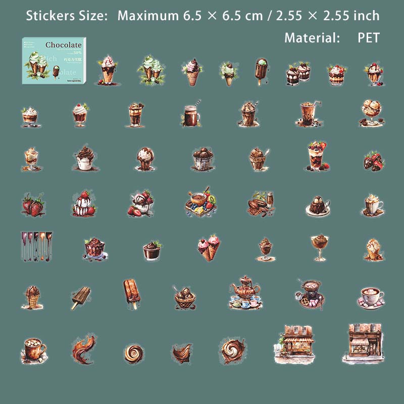 50 Pcs Chocolate Theme PET Stickers XNQKL